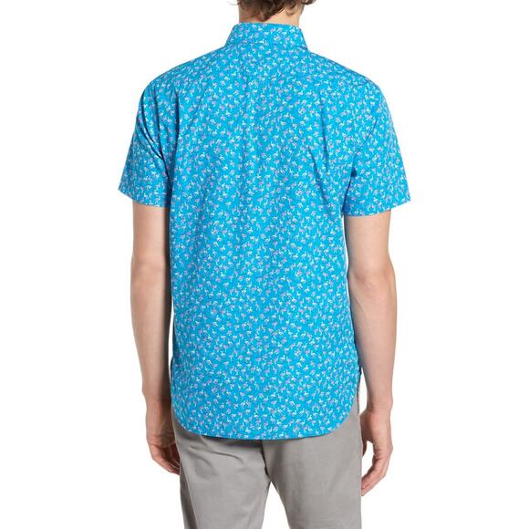 NWT Bonobos Blue with Tiny Pink & White Flamingos Button Shirt XL - Picture 2 of 16